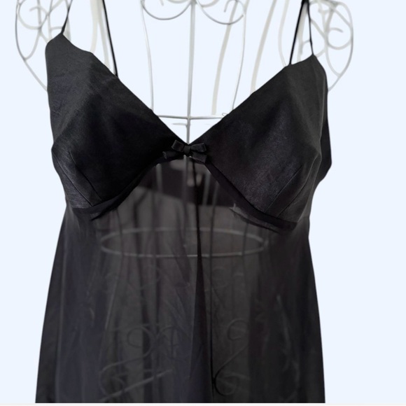 90s Victoria Secret Black sheer mesh slip dress with tie and bow detail - Picture 2 of 6